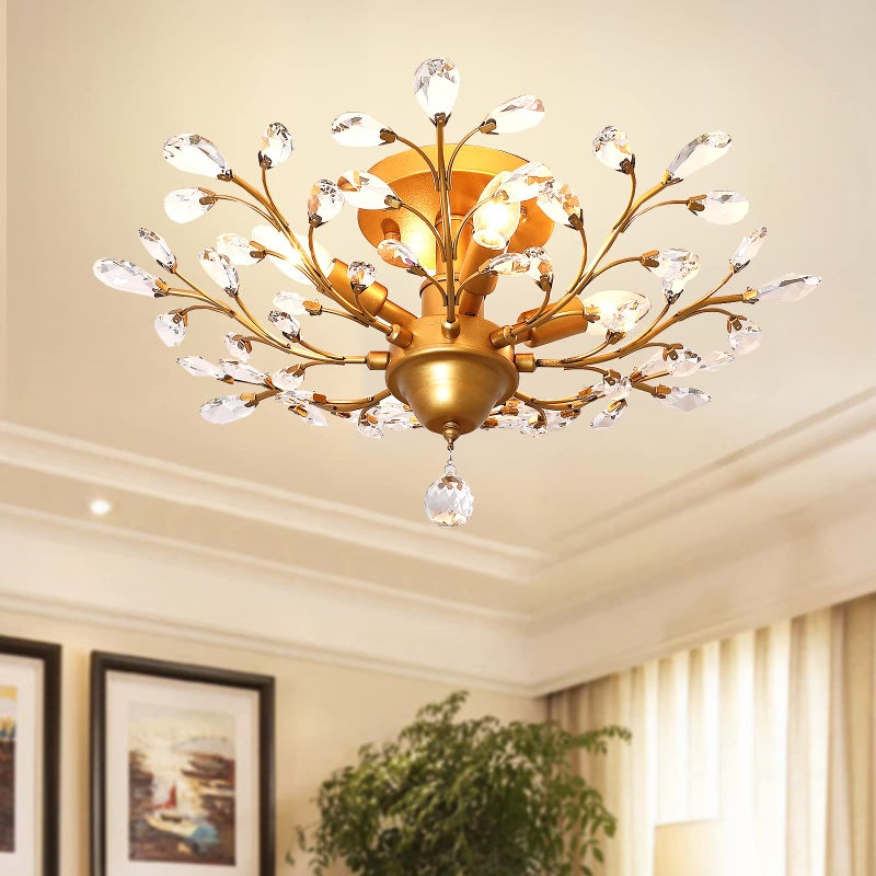 Ganeed Crystal Chandeliers,K9 Crystal Ceiling Light,Vintage Light Fixtures Pendant Lighting for Living Room Bedroom Restaurant Porch Hallway (4-Light,Golden) - Image 1